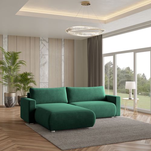 Canapé D'angle Turin Vert Sapin En Velours Avec Fonction De Couchage