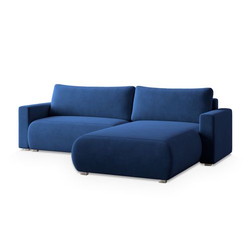 Canapé D'angle Turin Bleu En Velours Avec Fonction De Couchage