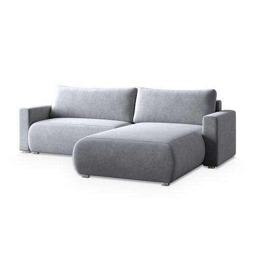 Canapé D'angle Turin Gris Clair En Velours Avec Fonction De Couchage