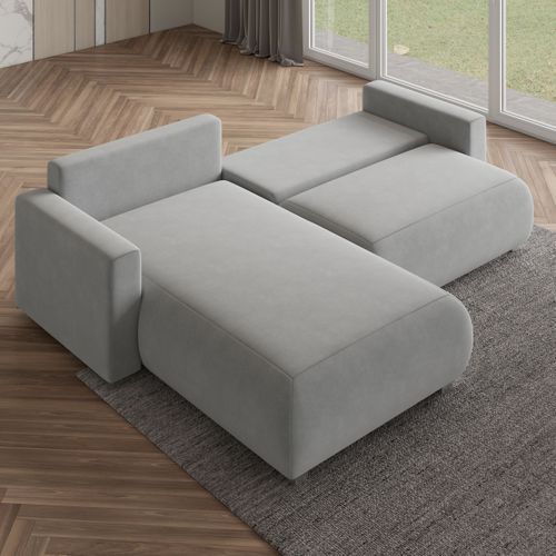 Canapé D'angle Turin Gris En Velours Avec Fonction De Couchage