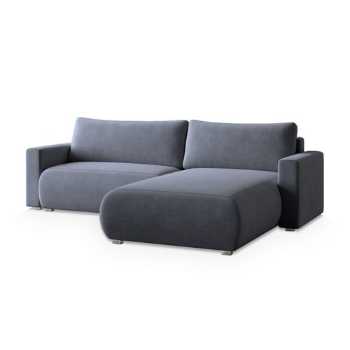 Canapé D'angle Turin Gris En Velours Avec Fonction De Couchage