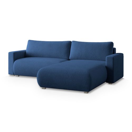 Canapé D'angle Turin Bleu En Velours Côtelé Avec Fonction De Couchage