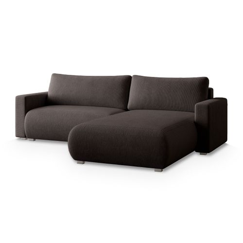 Canapé D'angle Turin Marron En Velours Côtelé Avec Fonction De Couchage