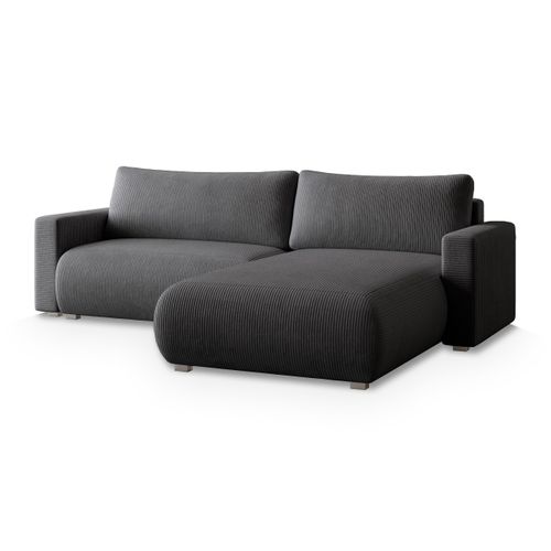 Canapé D'angle Turin Gris En Velours Côtelé Avec Fonction De Couchage