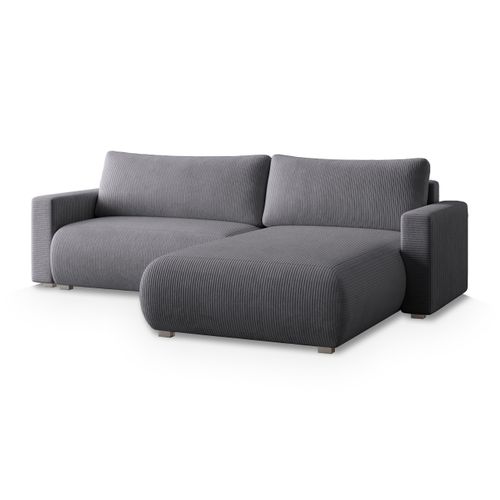 Canapé D'angle Turin Gris En Velours Côtelé Avec Fonction De Couchage