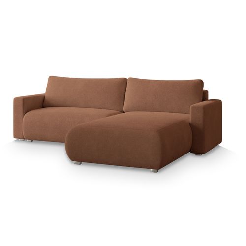 Canapé D'angle Turin Terracotta En Bouclé Avec Fonction De Couchage