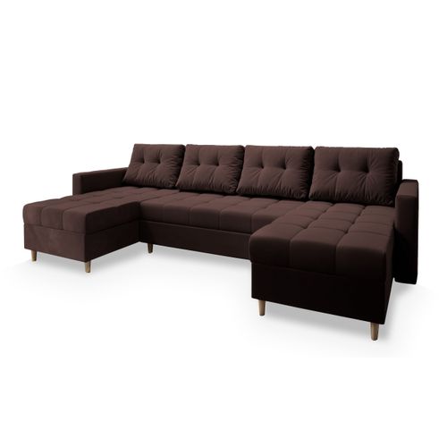 Canapé D'angle Milo Marron En Peluche Avec Fonction De Couchage