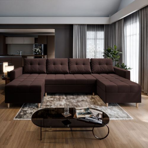 Canapé D'angle Milo Marron En Peluche Avec Fonction De Couchage