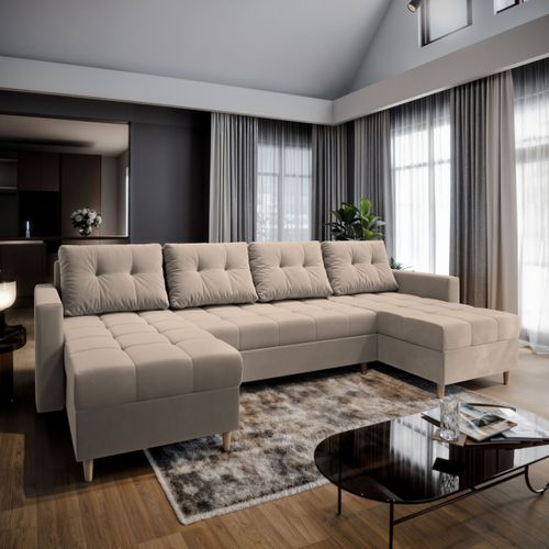 Canapé D'angle Milo Beige En Peluche Avec Fonction De Couchage