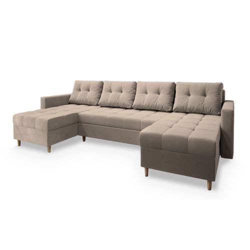 Canapé D'angle Milo Beige En Peluche Avec Fonction De Couchage