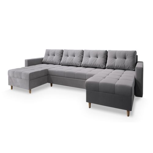 Canapé D'angle Milo Gris Clair En Peluche Avec Fonction De Couchage