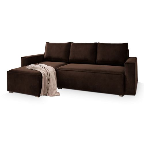 Canapé D'angle Siles Marron En Velours Avec Fonction De Couchage