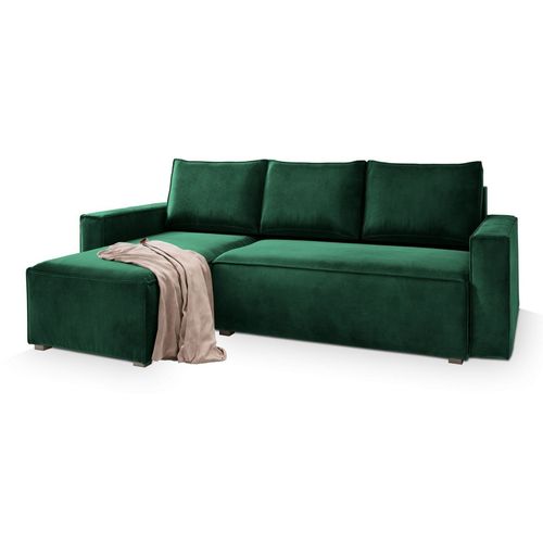 Canapé D'angle Siles Vert Sapin En Velours Avec Fonction De Couchage