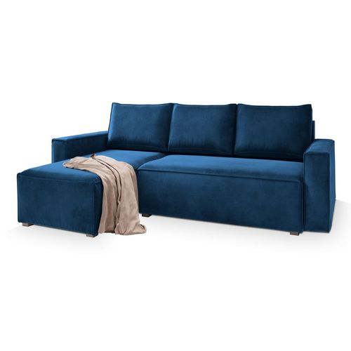 Canapé D'angle Siles Bleu En Velours Avec Fonction De Couchage