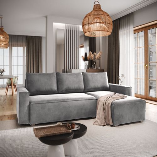 Canapé D'angle Siles Gris Clair En Velours Avec Fonction De Couchage