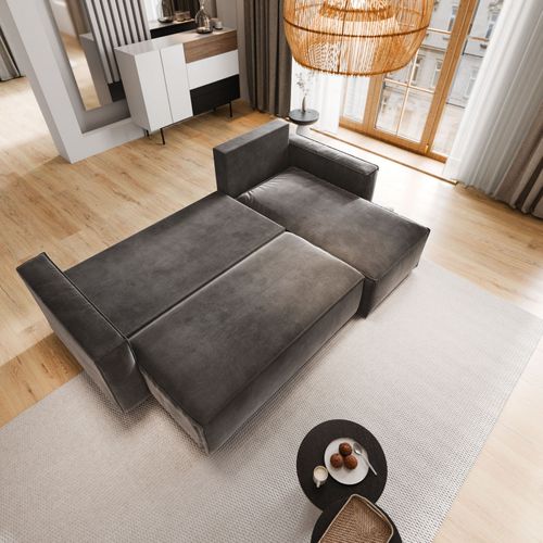 Canapé D'angle Siles Gris Clair En Velours Avec Fonction De Couchage