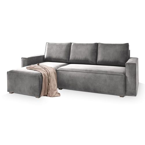 Canapé D'angle Siles Gris Clair En Velours Avec Fonction De Couchage