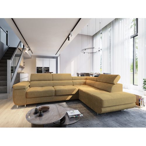 Canapé D'angle Apiro Jaune En Velours Côtelé Avec Fonction De Couchage