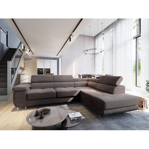 Canapé D'angle Apiro Marron En Velours Côtelé Avec Fonction De Couchage