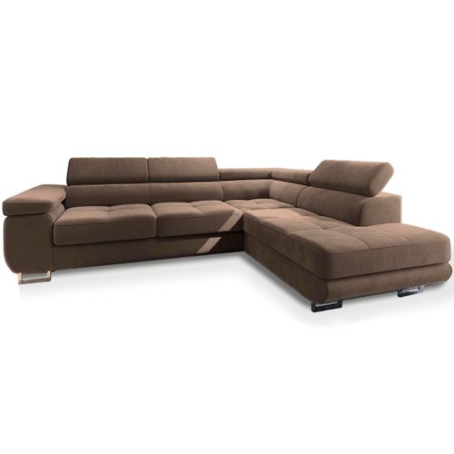 Canapé D'angle Selva Beige En Velours Avec Fonction De Couchage