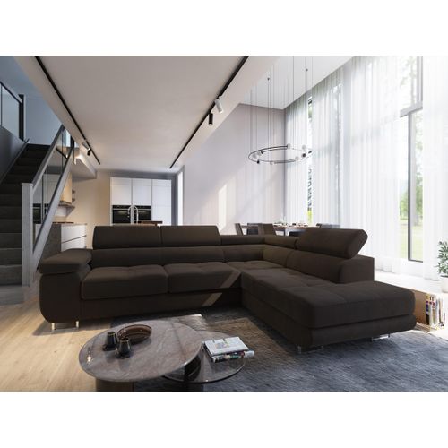 Canapé D'angle Selva Marron En Velours Avec Fonction De Couchage