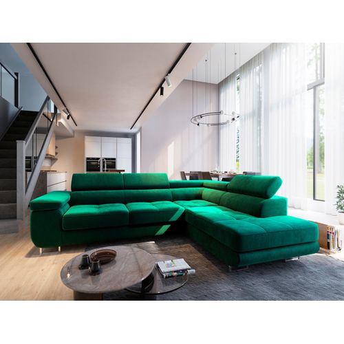 Canapé D'angle Selva Vert En Velours Avec Fonction De Couchage