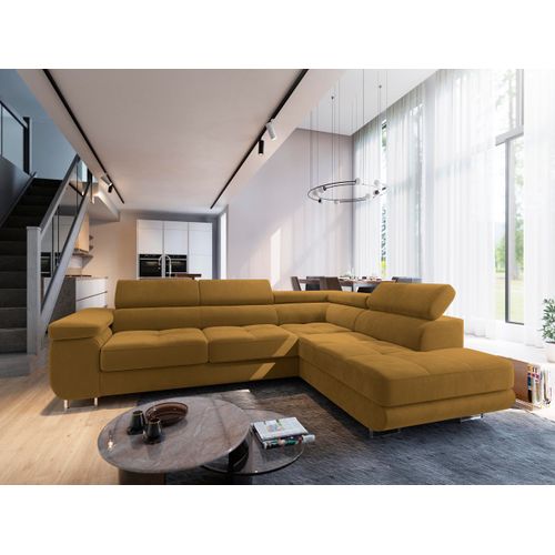 Canapé D'angle Selva Jaune En Velours Avec Fonction De Couchage