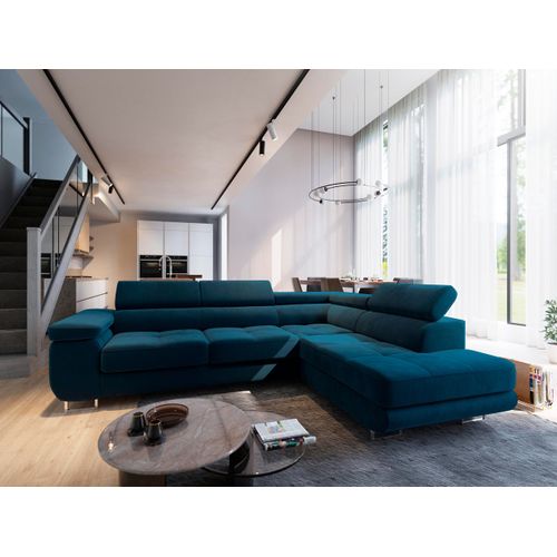 Canapé D'angle Selva Bleu En Velours Avec Fonction De Couchage