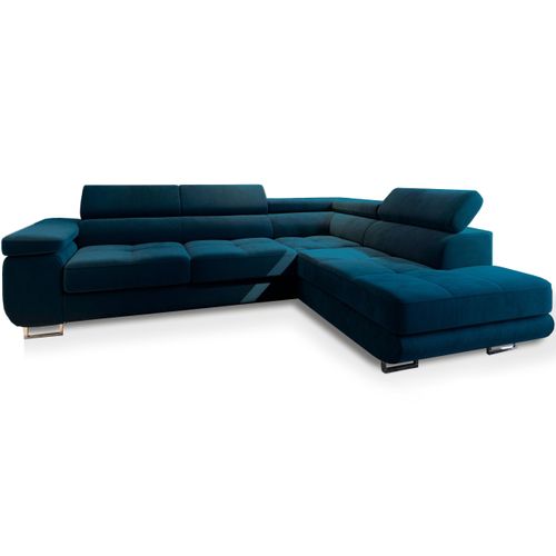 Canapé D'angle Selva Bleu En Velours Avec Fonction De Couchage