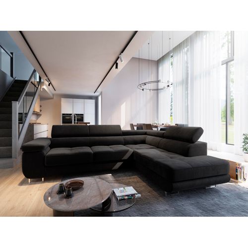 Canapé D'angle Selva Noir En Velours Avec Fonction De Couchage