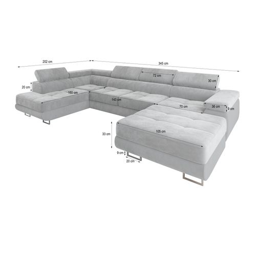 Canapé D'angle Casone Marron En Velours Avec Fonction De Couchage