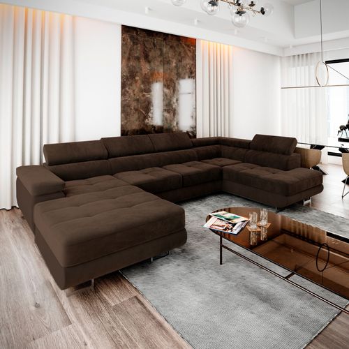 Canapé D'angle Casone Marron En Velours Avec Fonction De Couchage