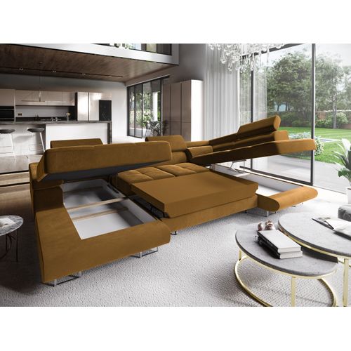 Canapé D'angle Casone Jaune En Velours Avec Fonction De Couchage