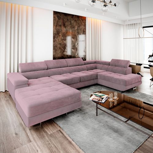 Canapé D'angle Casone Violet En Velours Avec Fonction De Couchage