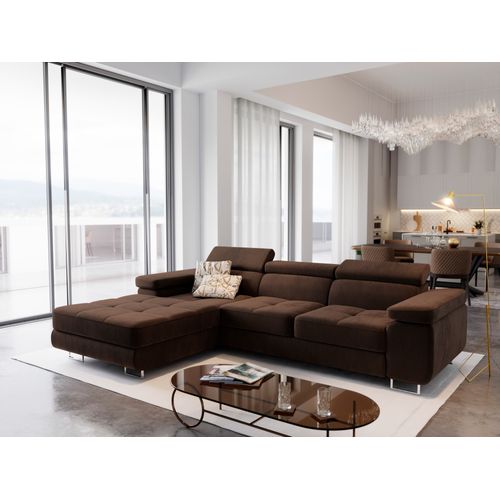 Canapé D'angle Elma Marron En Velours Avec Fonction De Couchage