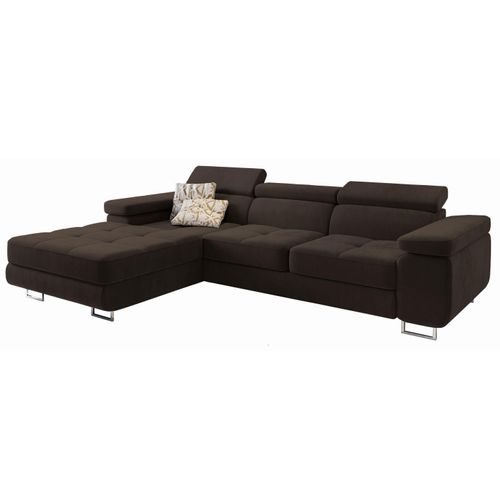 Canapé D'angle Elma Marron En Velours Avec Fonction De Couchage