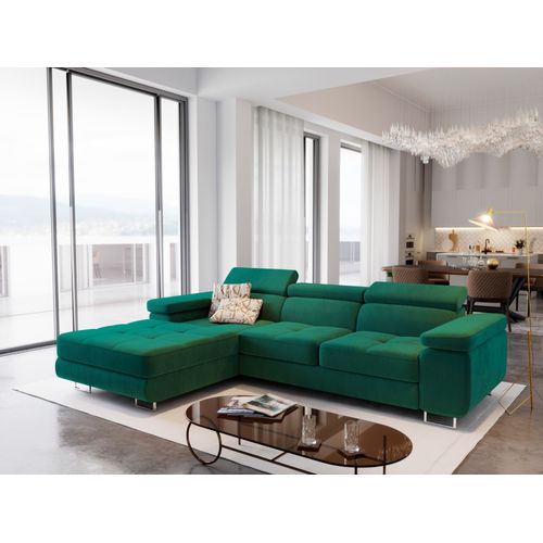 Canapé D'angle Elma Vert Sapin En Velours Avec Fonction De Couchage