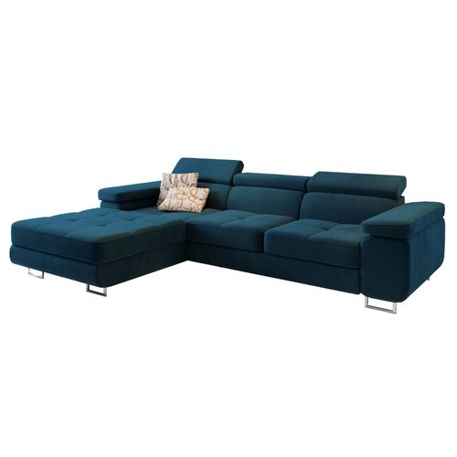 Canapé D'angle Elma Bleu En Velours Avec Fonction De Couchage