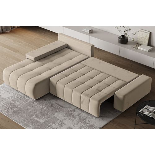 Canapé D'angle Alese Crème En Velours Avec Fonction De Couchage
