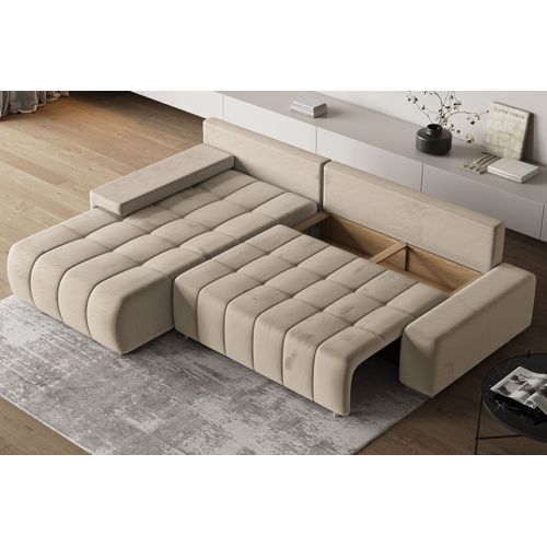 Canapé D'angle Alese Crème En Velours Avec Fonction De Couchage