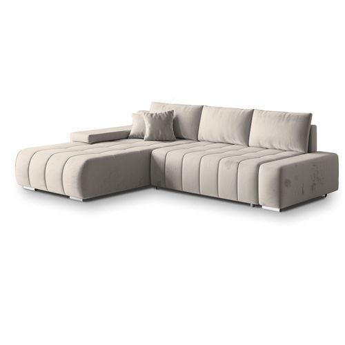 Canapé D'angle Alese Crème En Velours Avec Fonction De Couchage