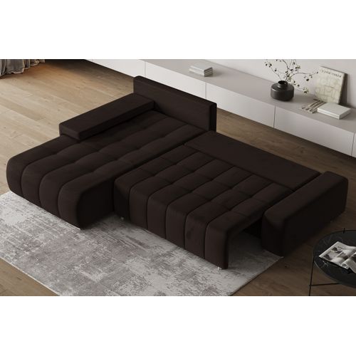 Canapé D'angle Alese Marron En Velours Avec Fonction De Couchage