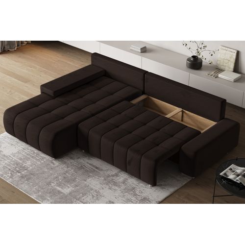 Canapé D'angle Alese Marron En Velours Avec Fonction De Couchage