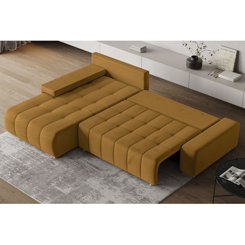 Canapé D'angle Alese Jaune En Velours Avec Fonction De Couchage