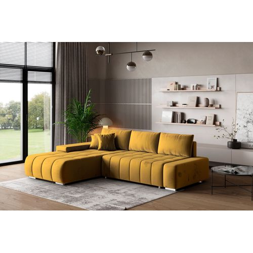 Canapé D'angle Alese Jaune En Velours Avec Fonction De Couchage