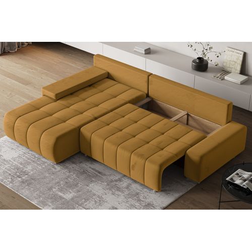 Canapé D'angle Alese Jaune En Velours Avec Fonction De Couchage