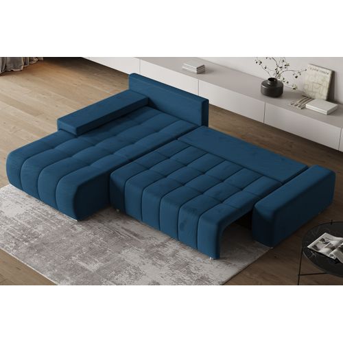 Canapé D'angle Alese Bleu En Velours Avec Fonction De Couchage