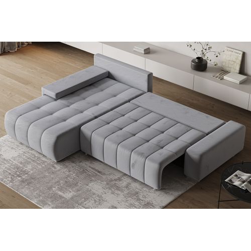 Canapé D'angle Alese Gris Clair En Velours Avec Fonction De Couchage