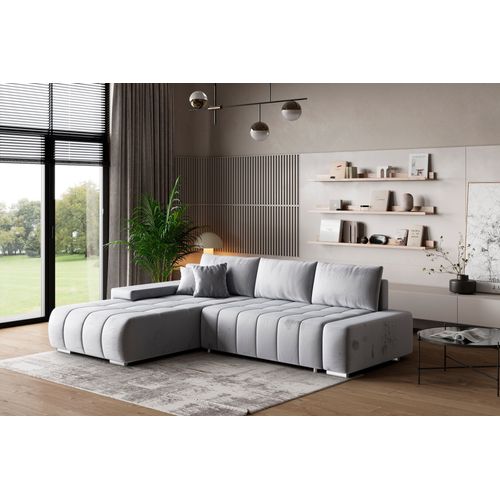 Canapé D'angle Alese Gris Clair En Velours Avec Fonction De Couchage