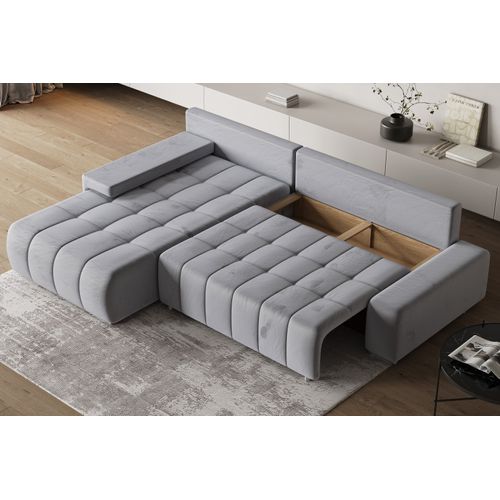 Canapé D'angle Alese Gris Clair En Velours Avec Fonction De Couchage